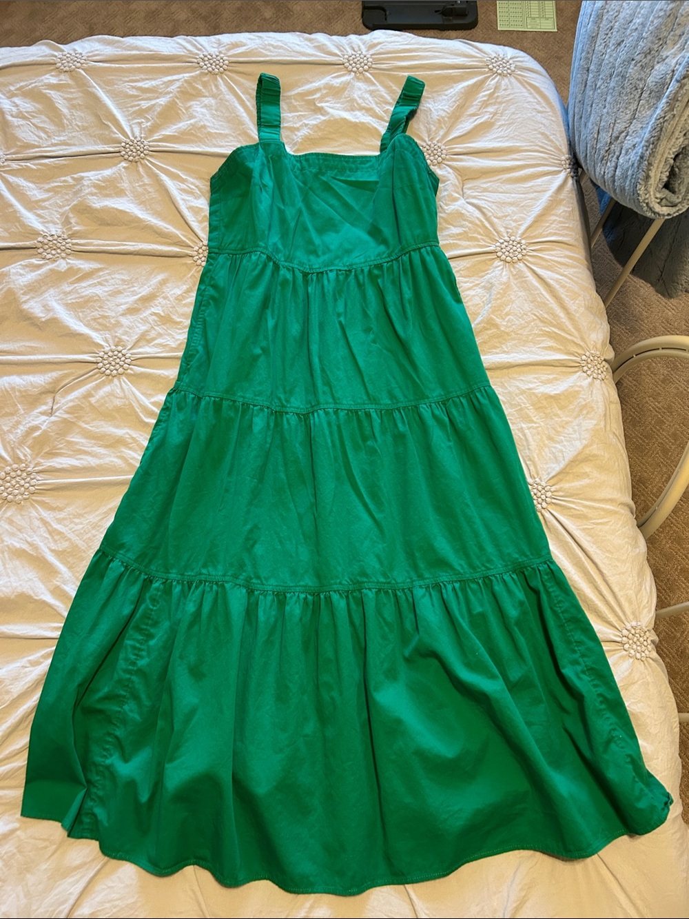 Green Tiered Midi Sundress with Wide Straps